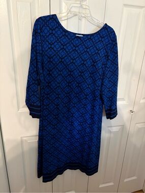 Talbots Royal Blue Patterned Long Sleeve Shift Dress